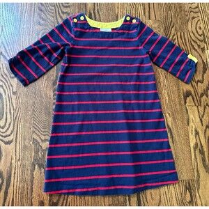 Hanna Andersson 100% Cotton Red Blue Striped Long Sleeve Dress Size 5 110 Button